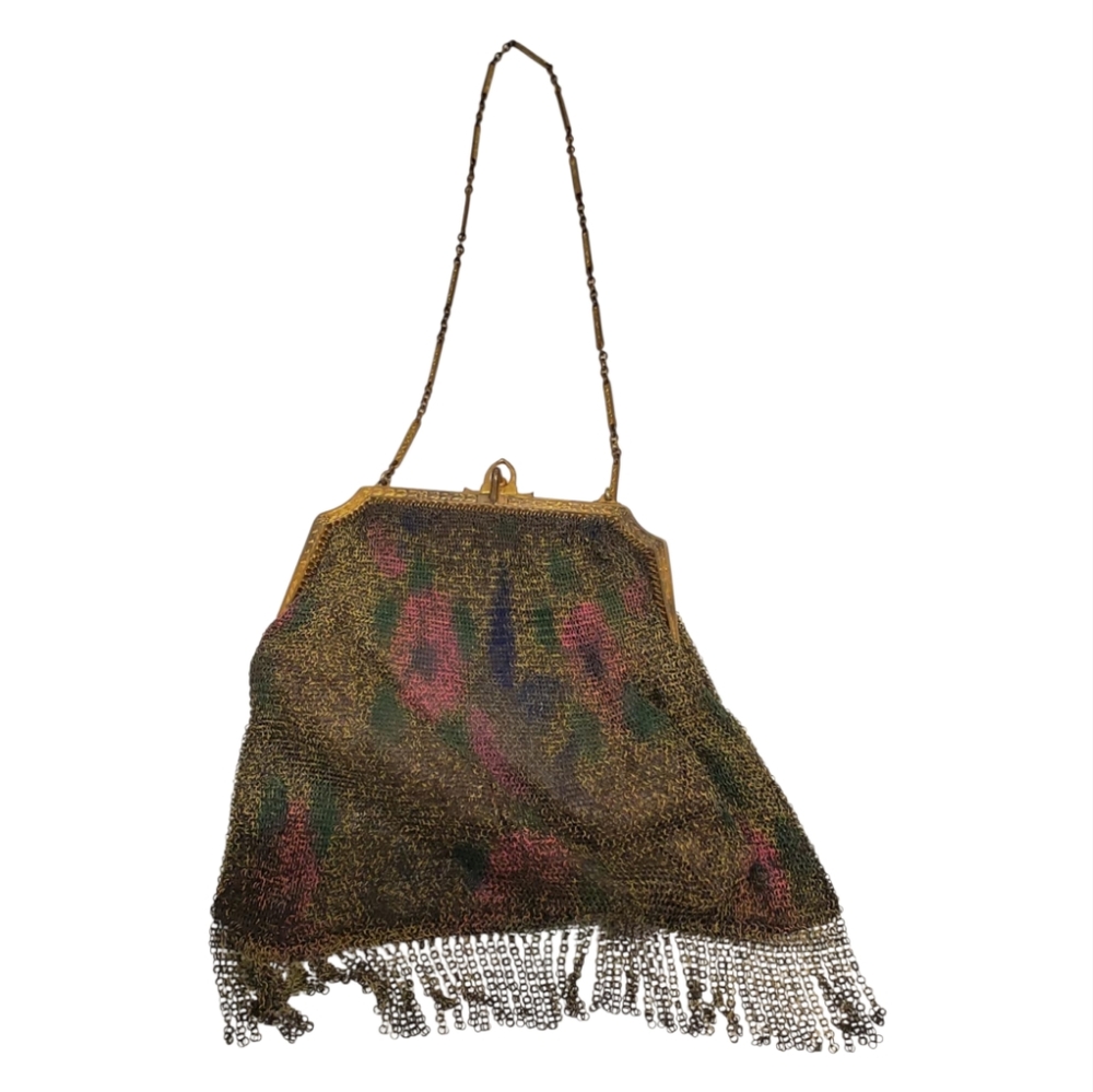 Vintage WHITING & DAVIS metal mesh bag purse art deco‎ flapper